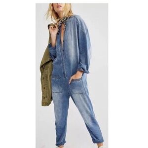Free People Sandrine Rose Kimono  Jumpsuit Washed Stripe Womens